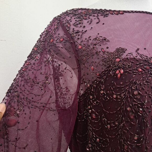 Christina Wu Mother Of The Bride Glam Sheer Trumpet Dress 17890 Size 18 Merlot - Picture 12 of 15